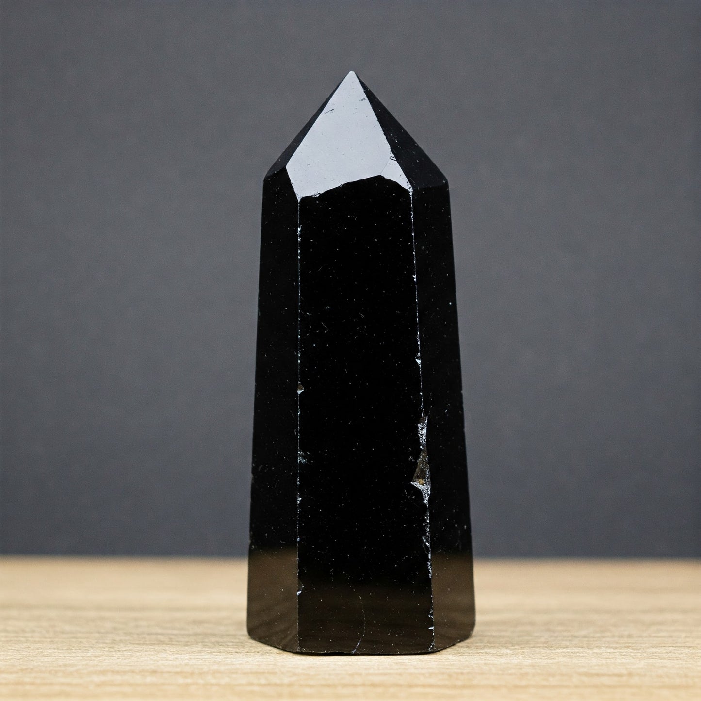 Natural Obsidian Tower with White Frame – Modern Black Crystal Decor