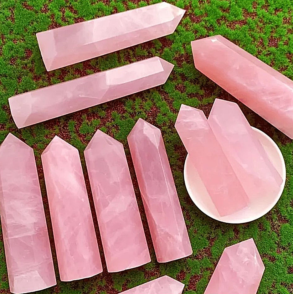 Rose Quartz Crystal Column with White Frame – Soft Pink Stone Home Accent