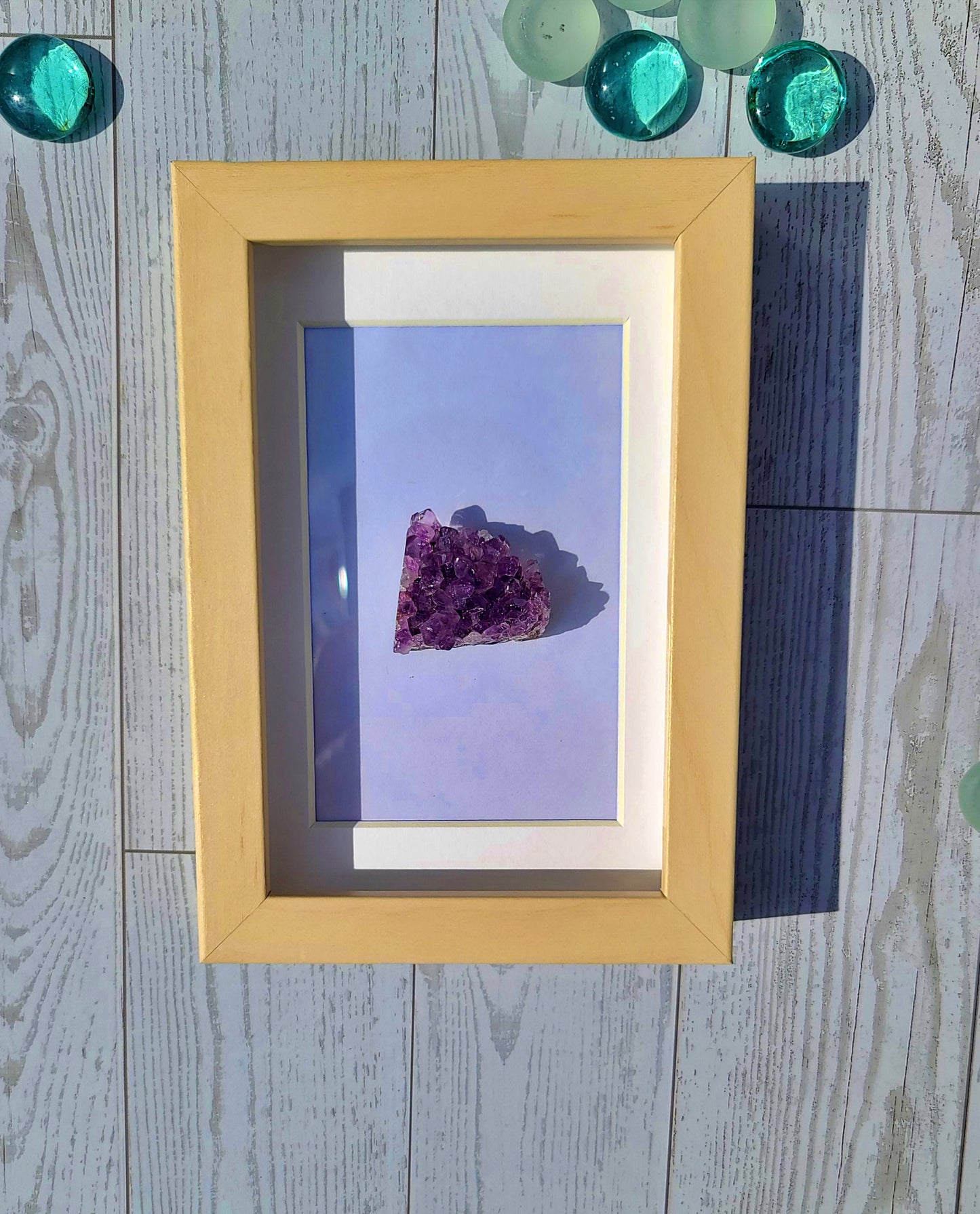Raw Uruguay Amethyst with Soft Cream Frame – Elegant Purple Crystal Display