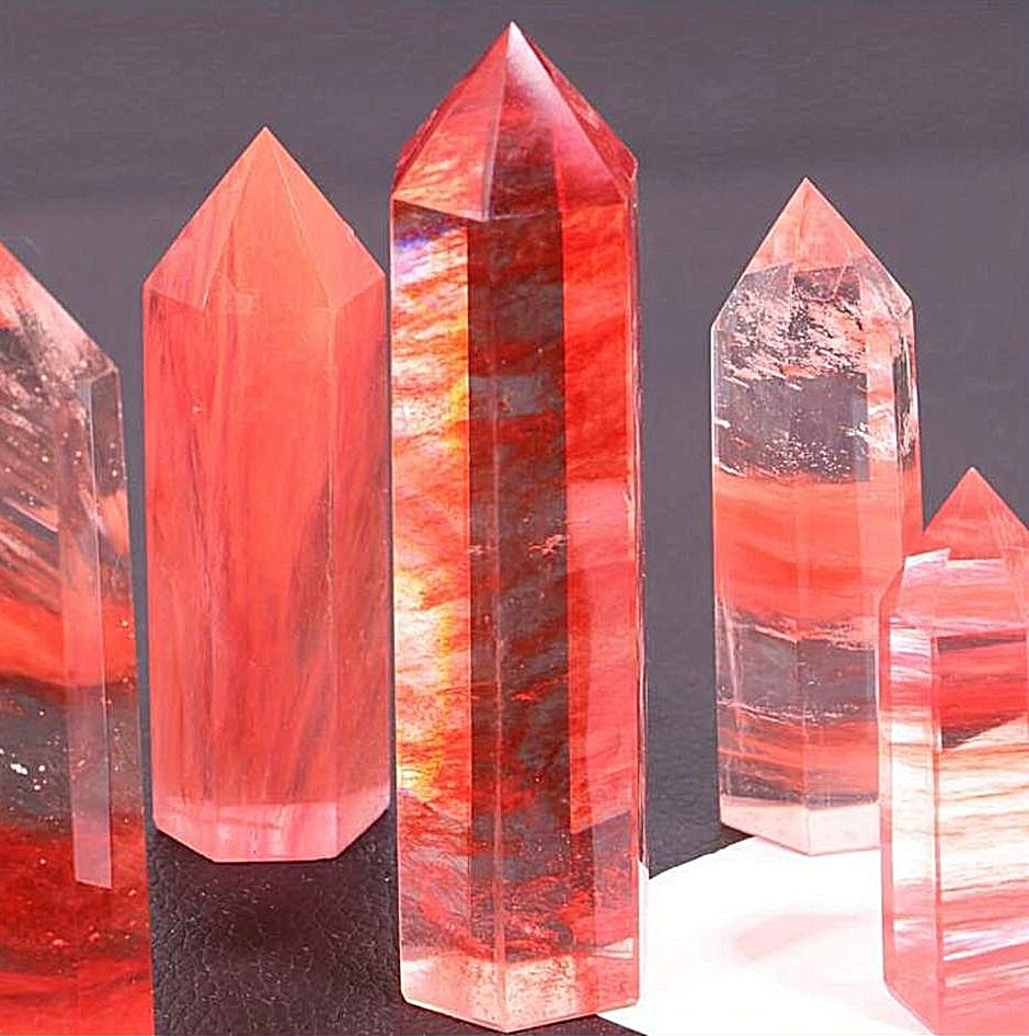 Red Carnelian Crystal Point with Red Frame – Bold Quartz Obelisk Display