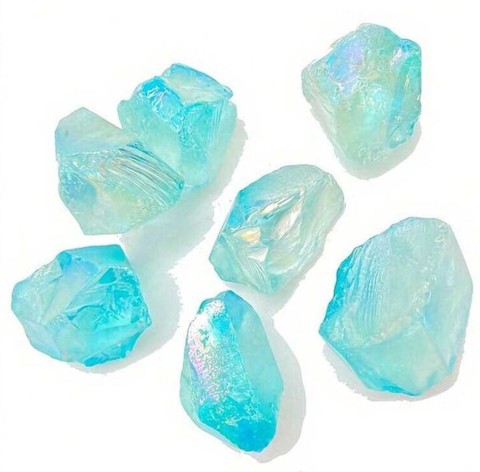 Raw Aqua Aura Quartz with White Frame – Clean Sky-Toned Crystal Accent