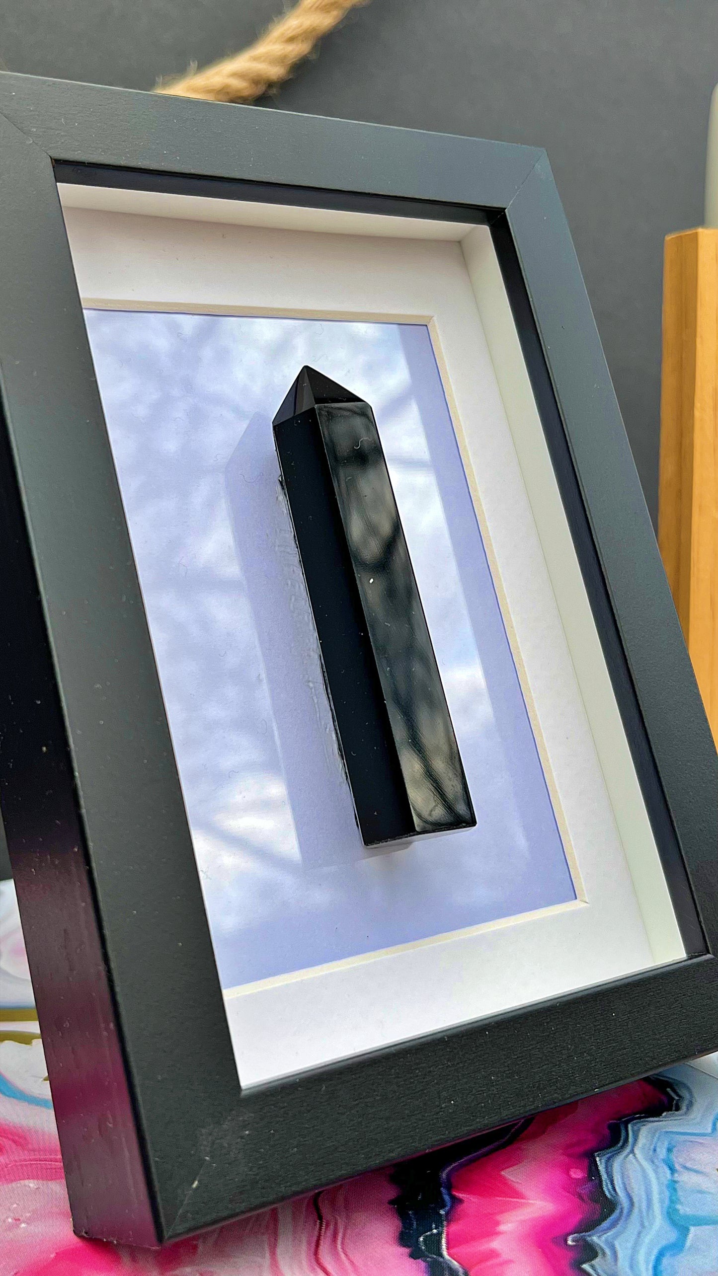 Framed Obsidian Tower – Minimalist Crystal Art