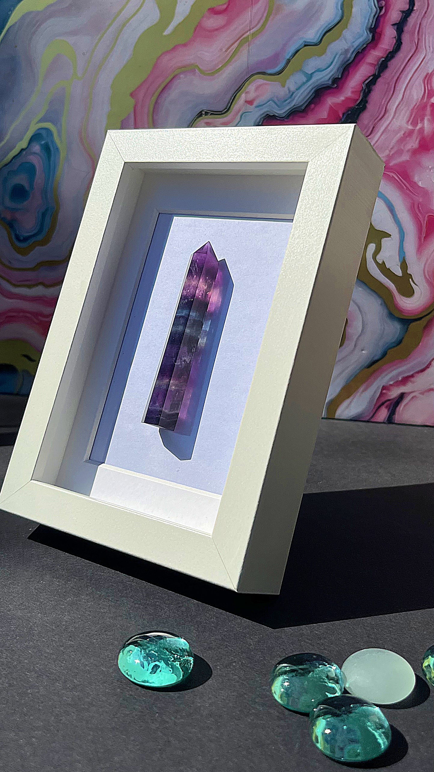 Rainbow Fluorite Crystal Tower with White Frame – Clarity-Focused Display Piece