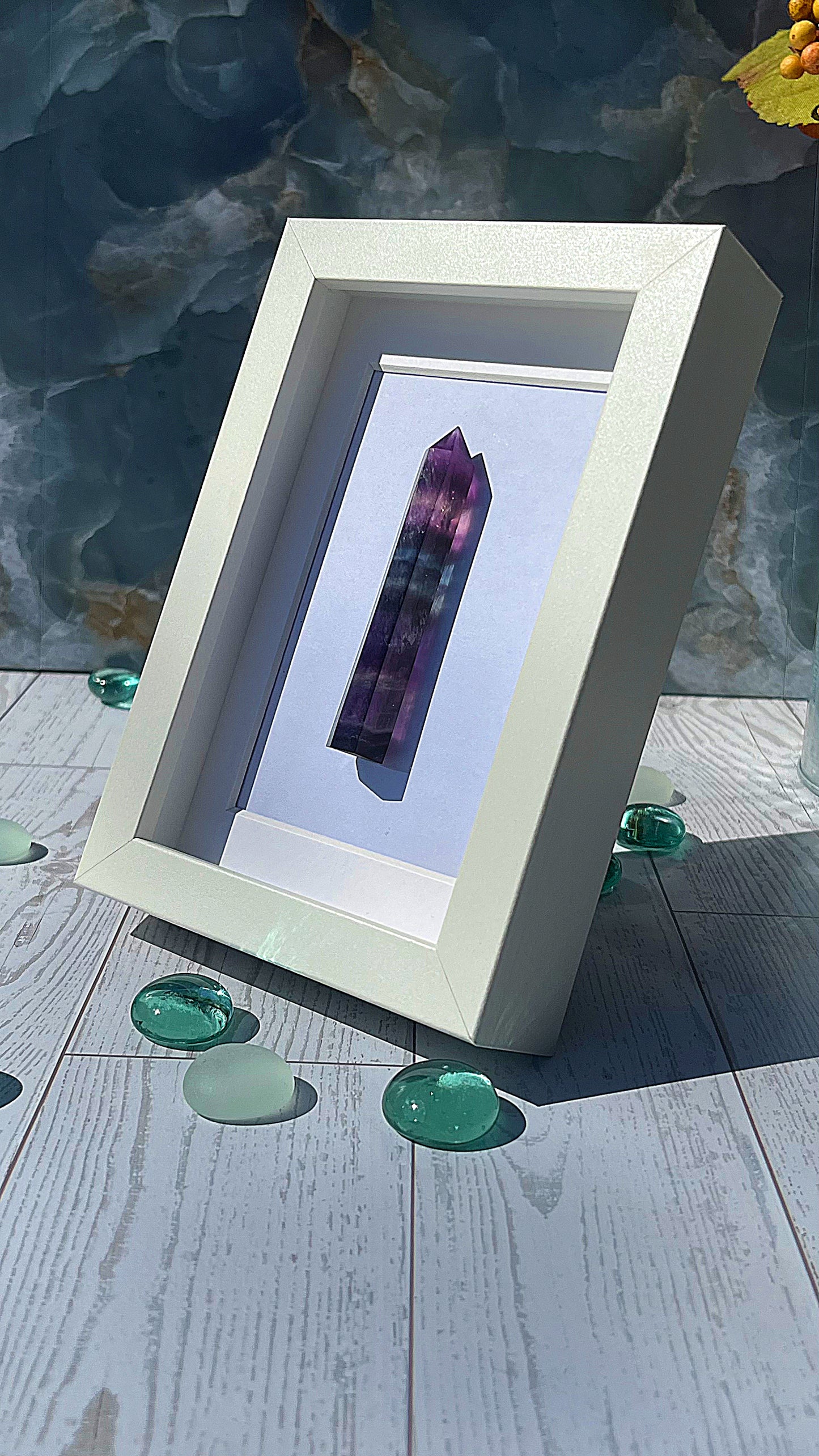 Rainbow Fluorite Crystal Tower with White Frame – Clarity-Focused Display Piece