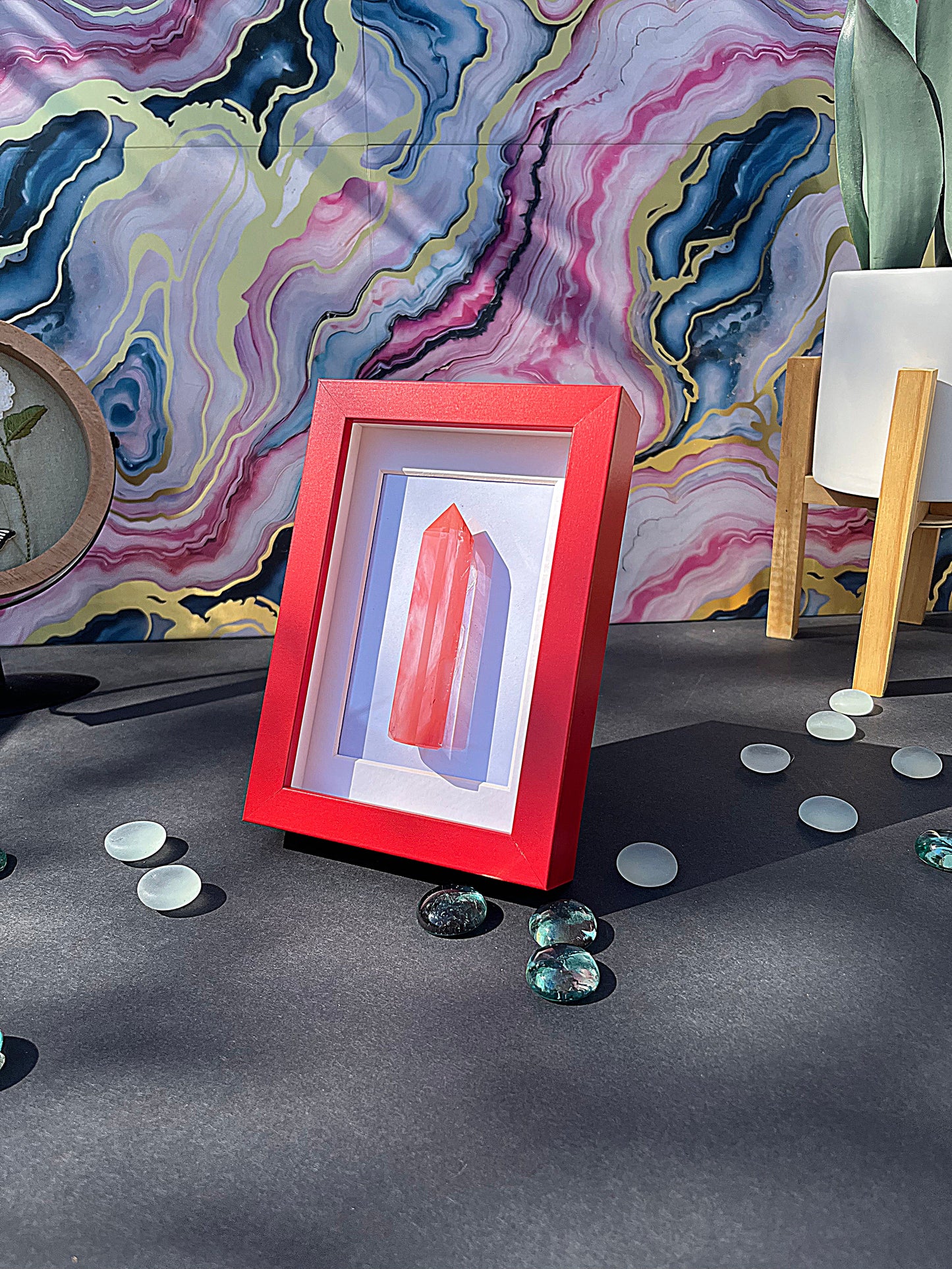 Red Carnelian Crystal Point with Red Frame – Bold Quartz Obelisk Display