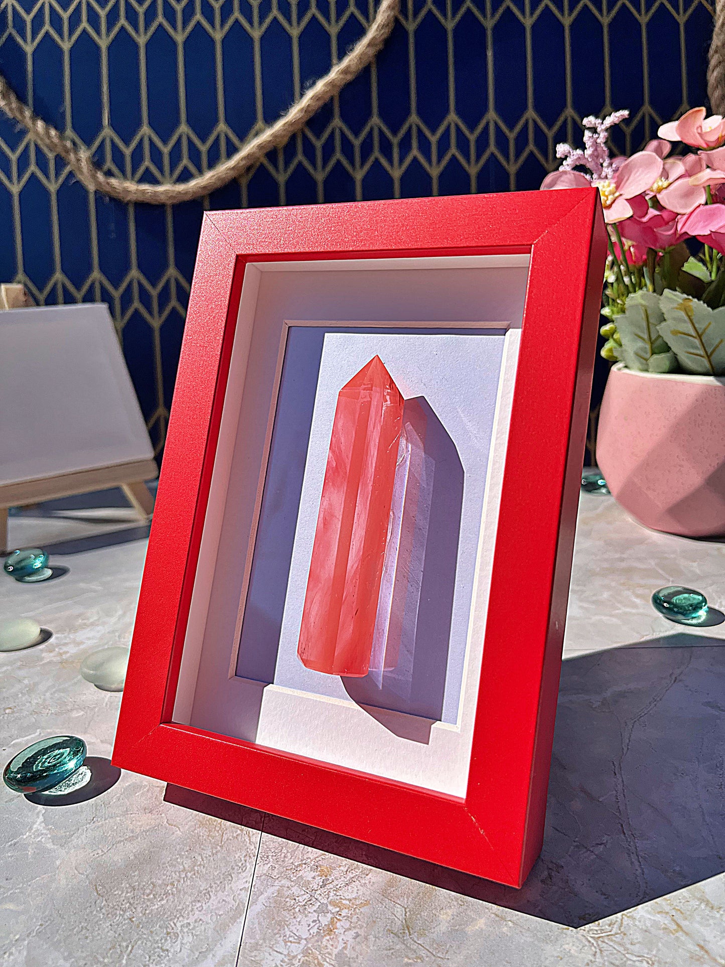 Red Carnelian Crystal Point with Red Frame – Bold Quartz Obelisk Display